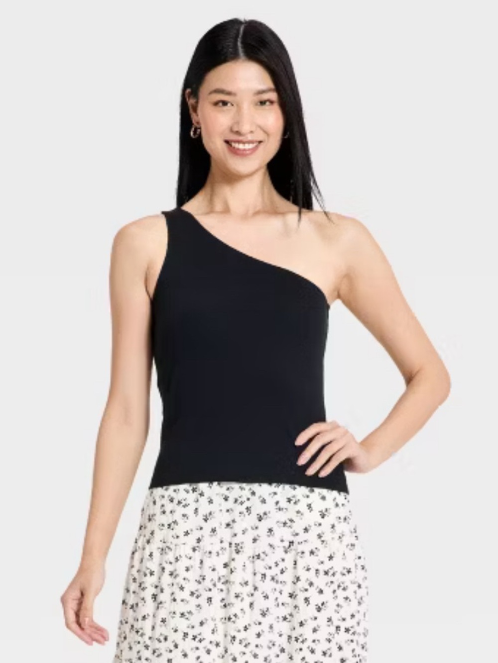 Women's One Shoulder Rib Knit Tank Top - A New Day™ Black M